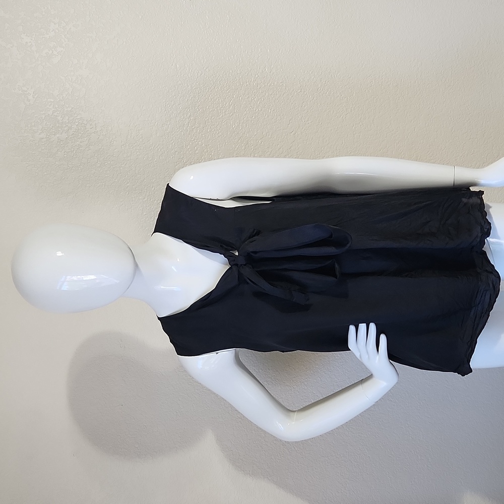 Theory Lizete Flirty Black Silk Tie Neck Tank Top Size Medium